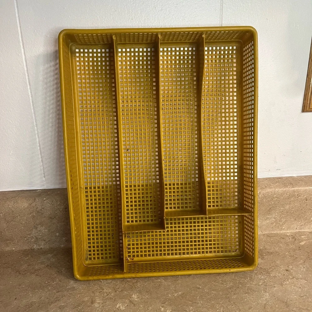 Vintage Yellow Plastic Cutlery Tray Organizer
